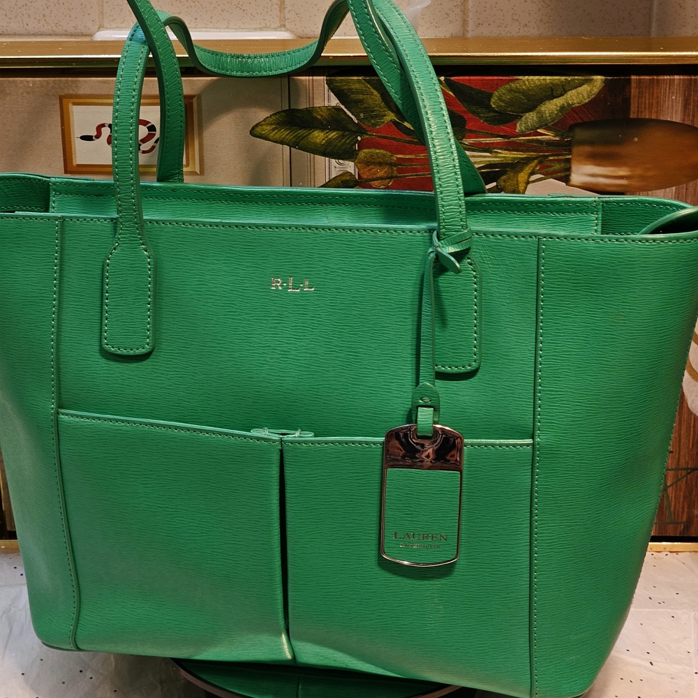 Lauren Ralph Lauren Green and Silver Tote Bag with Modern Design - Picture 5 of 13